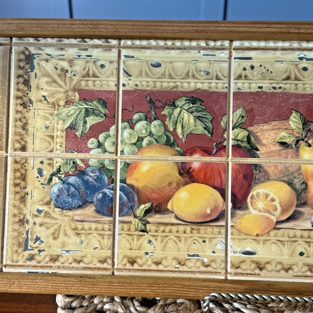 Tuscan Style Framed Fruit Tile Mural 23" x‎ 10" Lemons Apples Grapes Pears Kiwi - Picture 2 of 7